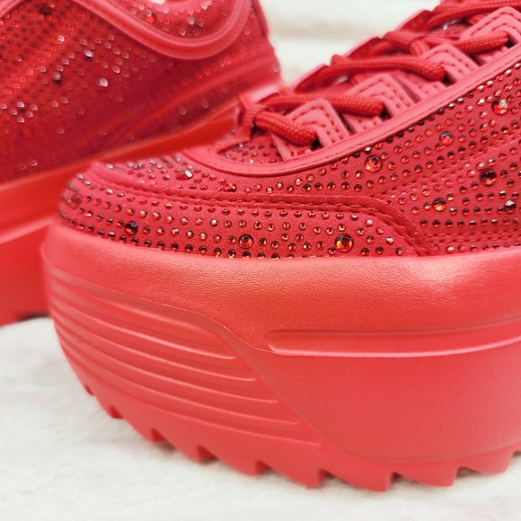 Cush Baby 2 Ruby Red Rhinestone Platform Sneakers - Tennis Shoes - Picture 9 of 14